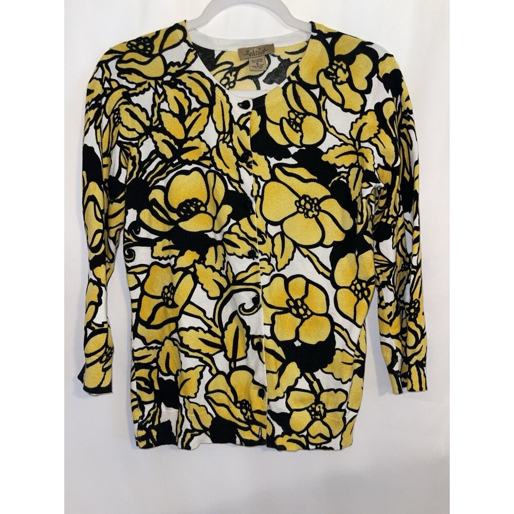 Vintage Peck & Peck Weekend Sweater Yellow Black White Cotton Women’s Size Small